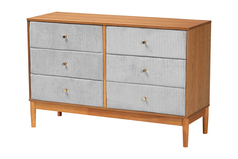 Troy GrayCorduroy and Oak Brown Wood Queen 4Pc Bedroom Set Baxton