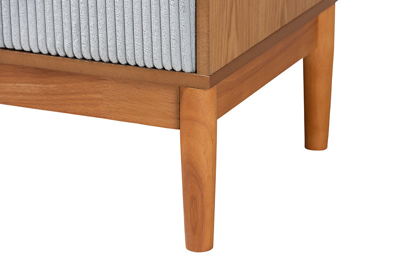 Troy GrayCorduroy and Oak Brown Wood Queen 4Pc Bedroom Set Baxton