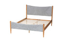 Troy GrayCorduroy and Oak Brown Wood Queen Bed Baxton