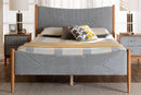 Troy GrayCorduroy and Oak Brown Wood Queen Bed Baxton