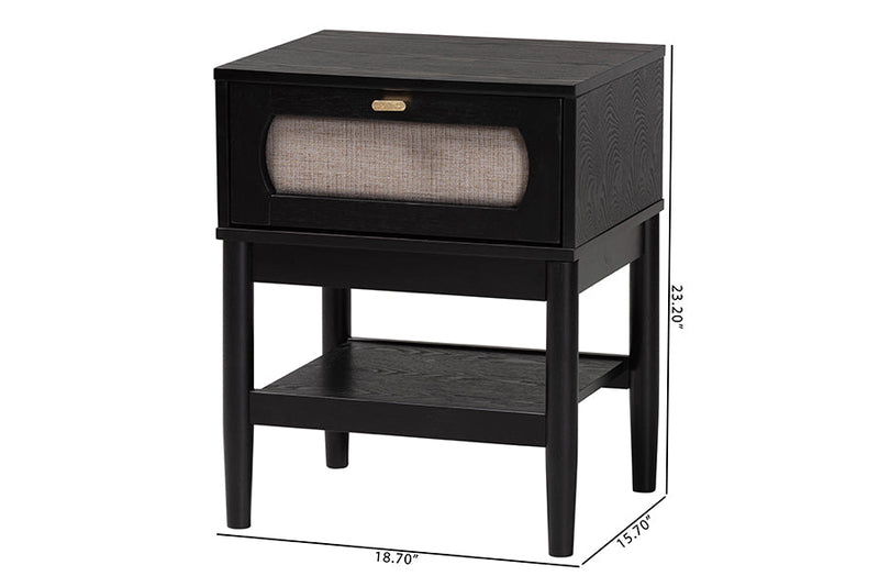 Marzenia Beige Fabric and Black Wood 1-Drawer Nightstand Baxton