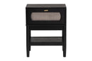 Marzenia Beige Fabric and Black Wood 1-Drawer Nightstand Baxton
