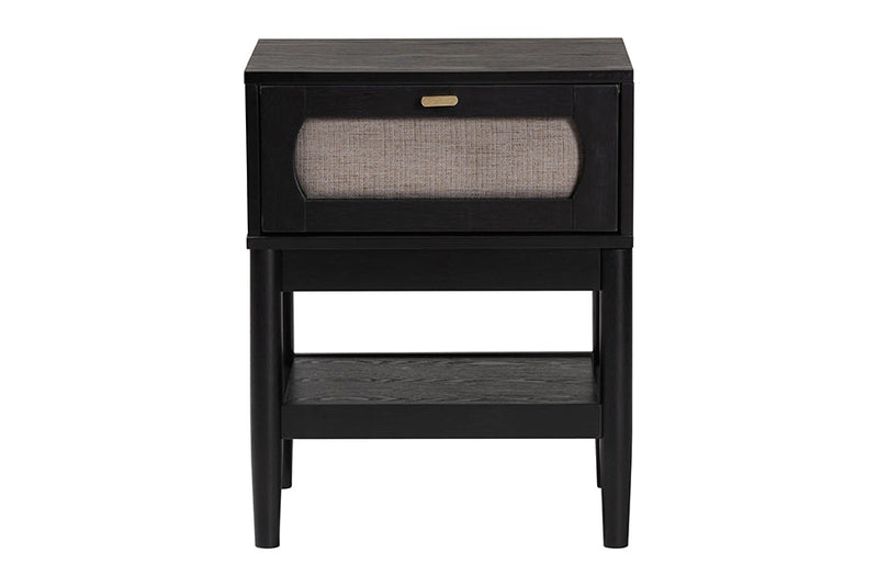 Marzenia Beige Fabric and Black Wood 1-Drawer Nightstand Baxton