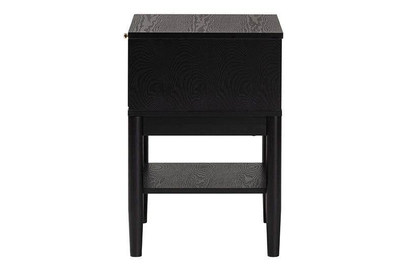 Marzenia Mid-Century Beige Fabric and Black Wood 1-Drawer Nightstand