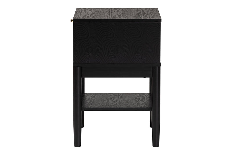 Marzenia Beige Fabric and Black Wood 1-Drawer Nightstand Baxton
