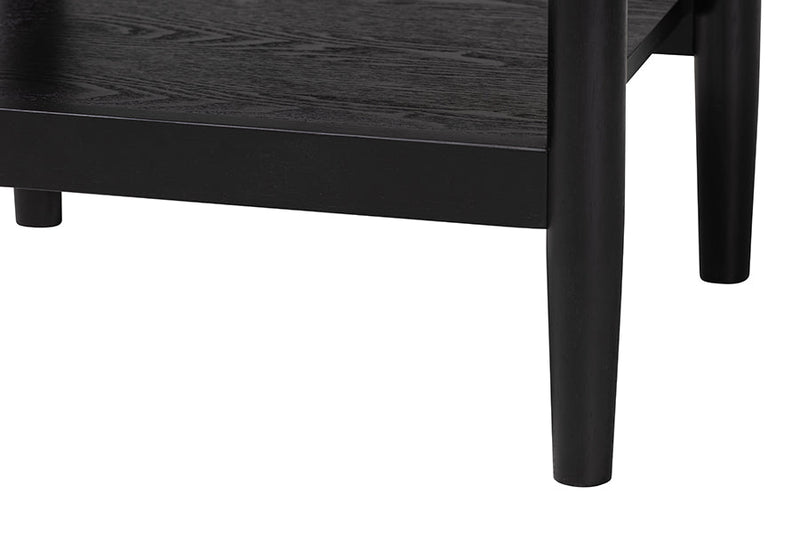 Marzenia Beige Fabric and Black Wood 1-Drawer Nightstand Baxton