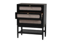 Marzenia Beige Fabric and Black Wood 3-Drawer Chest Baxton