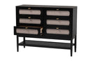 Marzenia Beige Fabric and Black Wood 6-Drawer Dresser Baxton