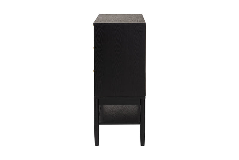 Marzenia Beige Fabric and Black Wood 6-Drawer Dresser Baxton