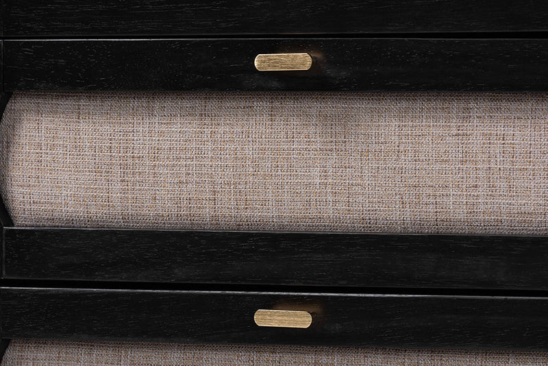 Marzenia Beige Fabric and Black Wood 6-Drawer Dresser Baxton