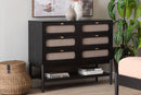 Marzenia Beige Fabric and Black Wood 6-Drawer Dresser Baxton