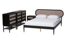 Marzenia Beige Fabric and Black Wood Queen 4Pc Bedroom Set Baxton