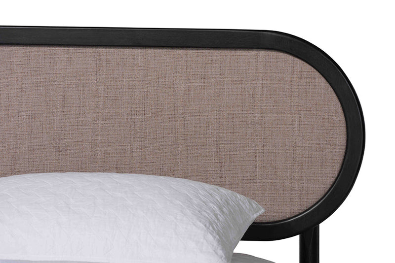 Marzenia Beige Fabric and Black Wood Queen Platform Bed Baxton