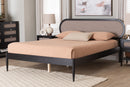 Marzenia Beige Fabric and Black Wood Queen Platform Bed Baxton