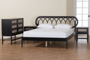 Chaise Art Deco Black Wood Queen 4Pc Bedroom Set w/Two Nightstands Baxton