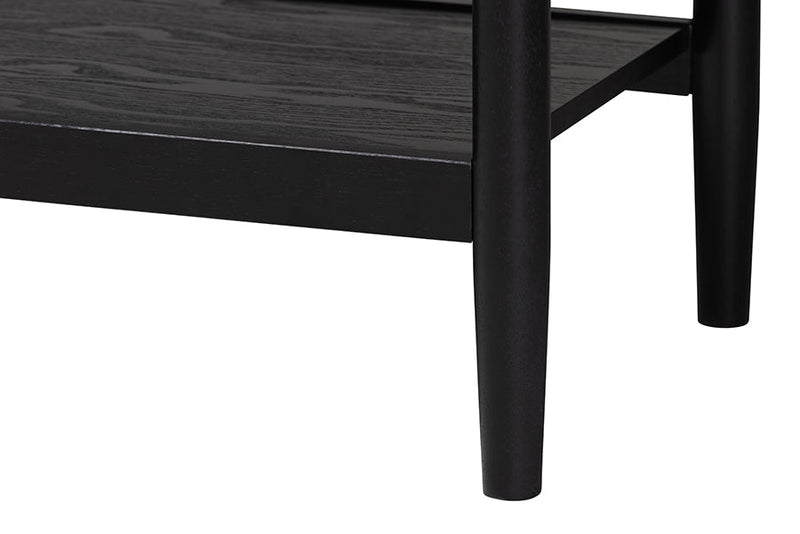 Chaise Art Deco Black Wood Queen 4Pc Bedroom Set w/Two Nightstands Baxton