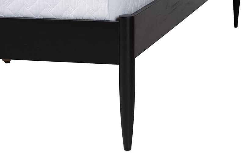 Chaise Art Deco Black Wood Queen 4Pc Bedroom Set w/Two Nightstands Baxton