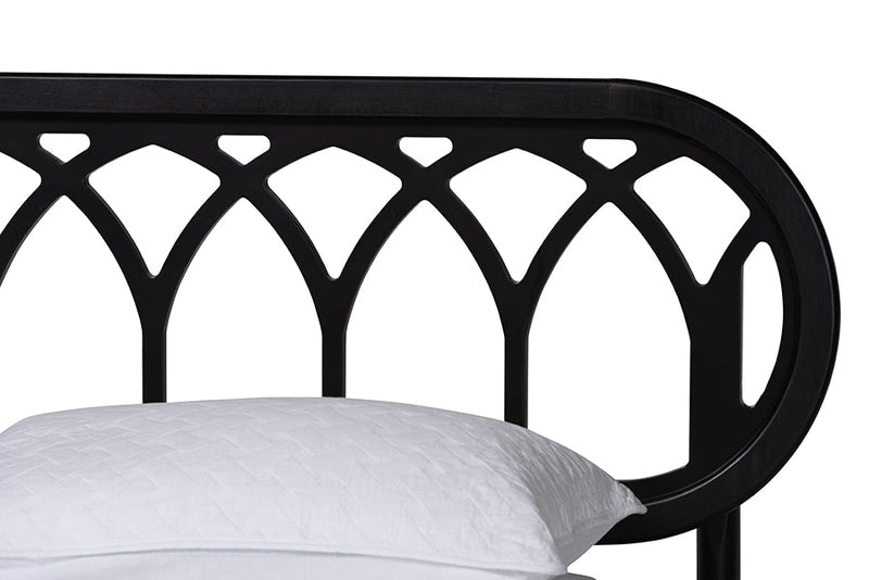 Chaise Art Deco Black Wood Queen 5-Piece Bedroom Set Baxton