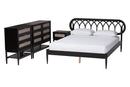 Chaise Art Deco Black Wood Queen 4Pc Bedroom Set Baxton