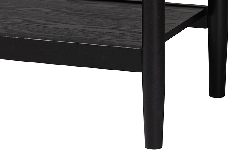 Chaise Art Deco Black Wood Queen 4Pc Bedroom Set Baxton
