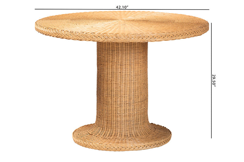 Emily Bohemian Braided Light Honey Rattan Dining Table Baxton
