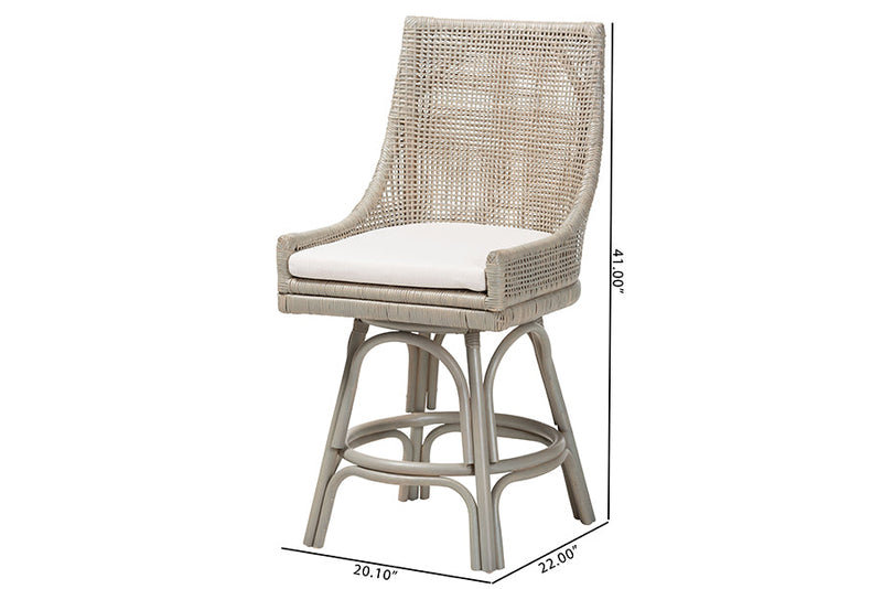 Saverio Swivel Rattan Counter Stool with Cushion Baxton