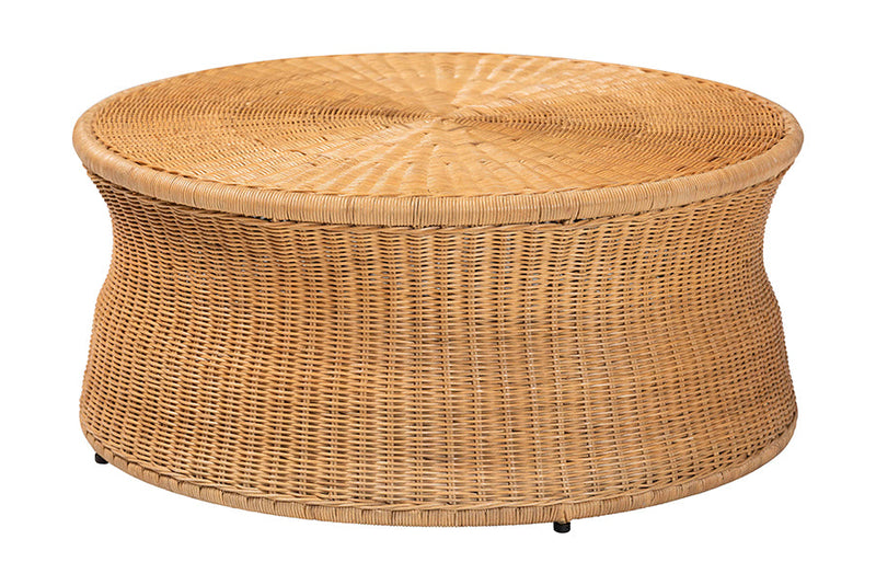 Carmiya Round Natural Rattan Coffee Table Baxton