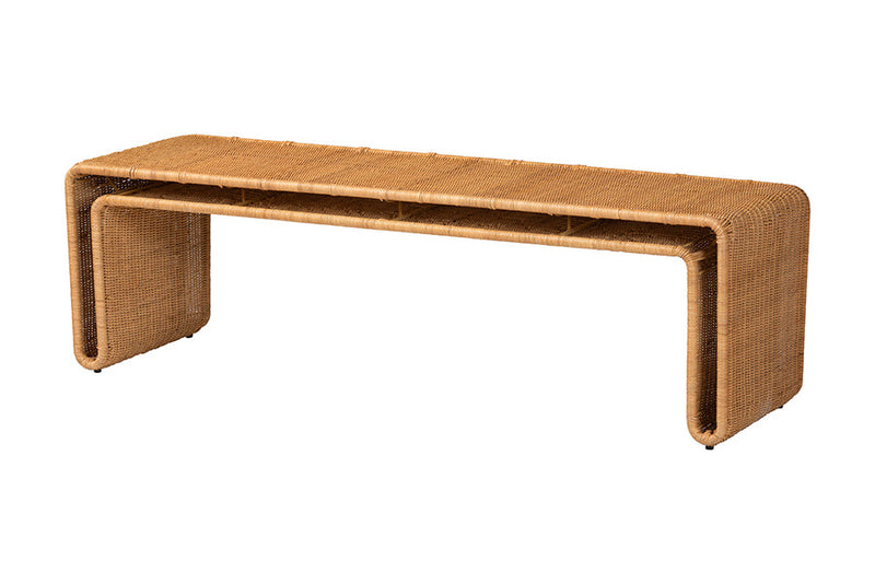 Matana Bohemian Light Honey Rattan Accent Bench Baxton