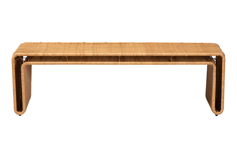 Matana Bohemian Light Honey Rattan Accent Bench Baxton