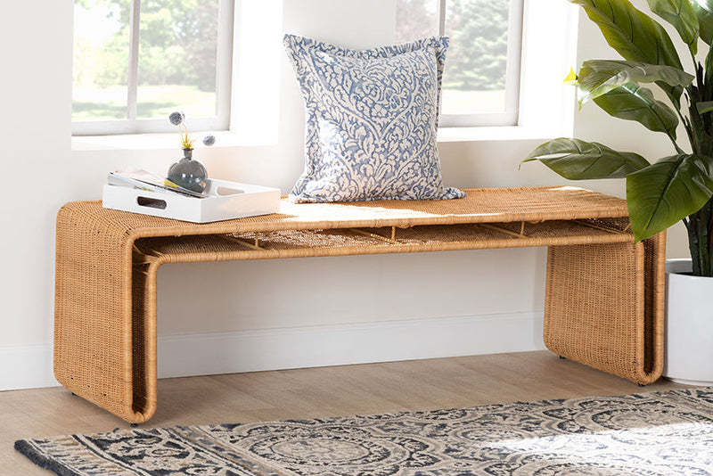 Matana Bohemian Light Honey Rattan Accent Bench Baxton