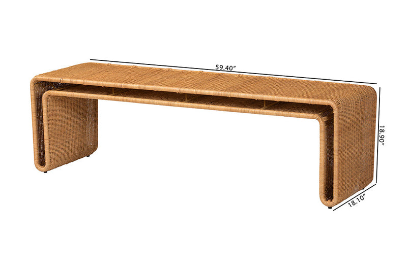 Matana Bohemian Light Honey Rattan Accent Bench Baxton
