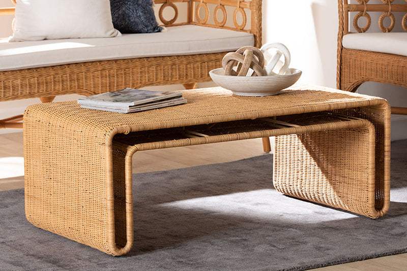 Matana Bohemian Light Honey Rattan Coffee Table Baxton