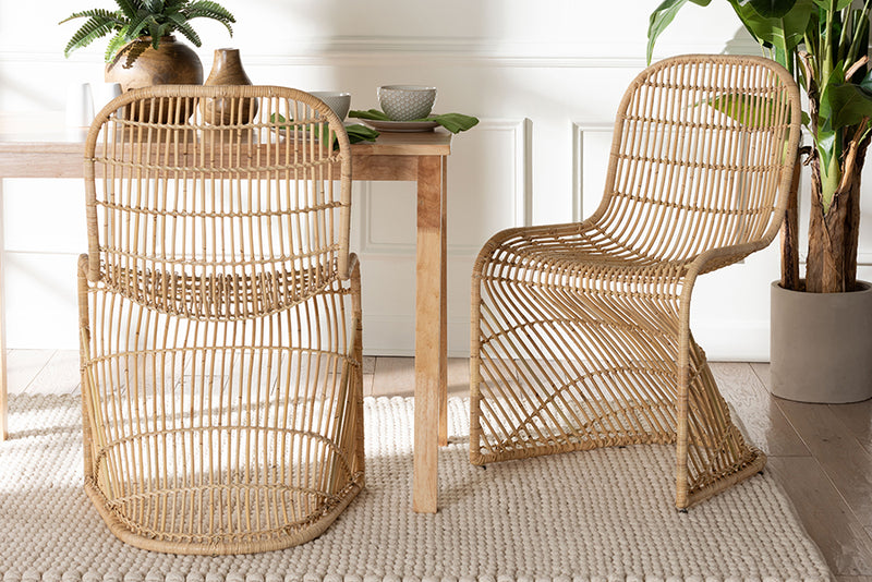 May Bohemian Light Honey Rattan S-Curve Dining Chair