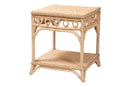 June Braided Natural Rattan End Table with Shelf Baxton