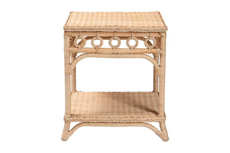 June Braided Natural Rattan End Table with Shelf Baxton
