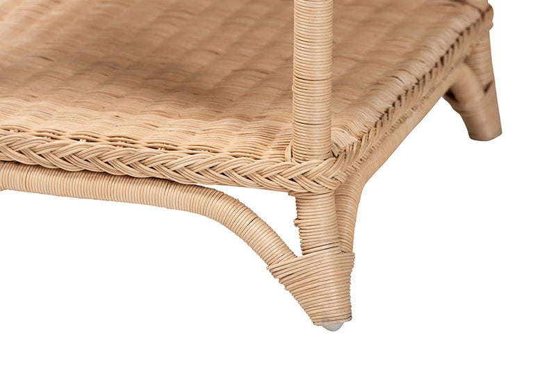 June Braided Natural Rattan End Table with Shelf Baxton