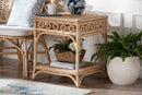June Braided Natural Rattan End Table with Shelf Baxton