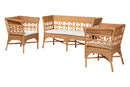 June Bohemian Light Honey Rattan 3-Piece Living Room Chair Set Baxton