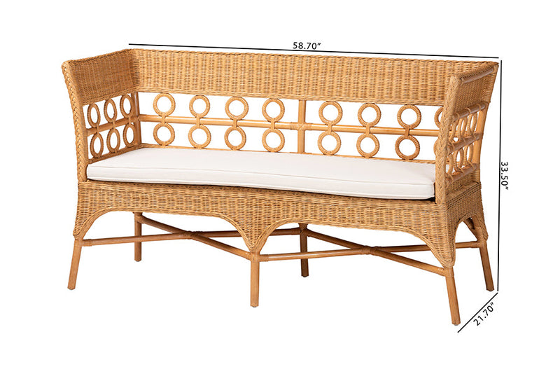 June Bohemian Light Honey Rattan Dining Bench with Armrests Baxton