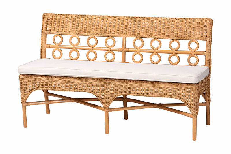 Mandolin Bohemian Light Honey Rattan 3-Piece Dining Nook Set Baxton