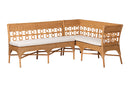June Bohemian Light Honey Rattan 2Pc Dining Nook Bench Set Baxton