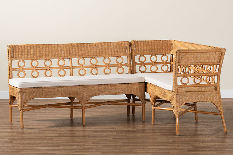June Bohemian Light Honey Rattan 2Pc Dining Nook Bench Set Baxton