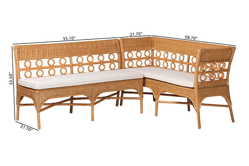 June Bohemian Light Honey Rattan 2Pc Dining Nook Bench Set Baxton