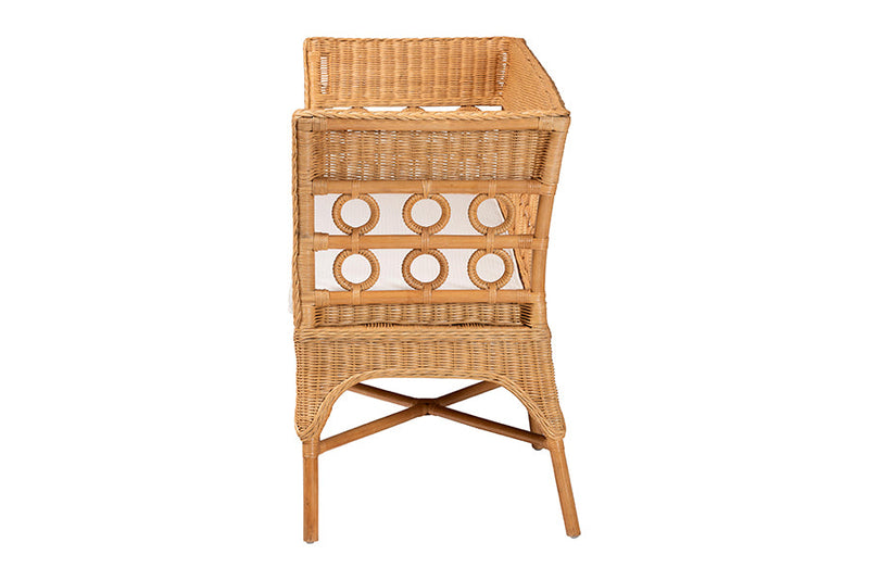 June Bohemian Light Honey Rattan Dining Bench with Armrests Baxton