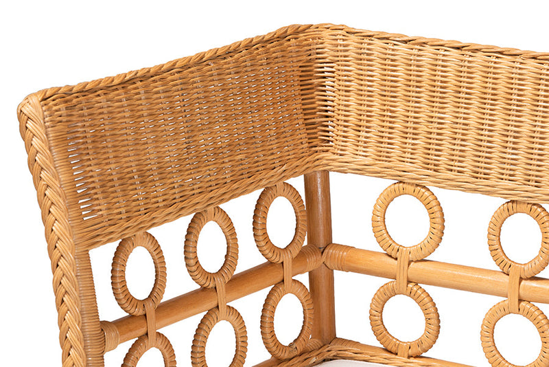 June Bohemian Light Honey Rattan Dining Bench with Armrests Baxton