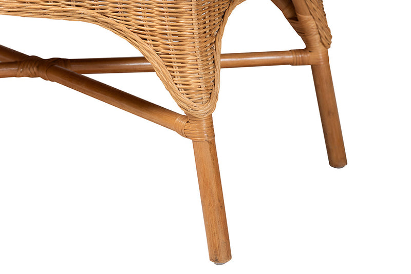 June Bohemian Light Honey Rattan Dining Bench with Armrests Baxton