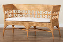 June Bohemian Light Honey Rattan Dining Bench with Armrests Baxton