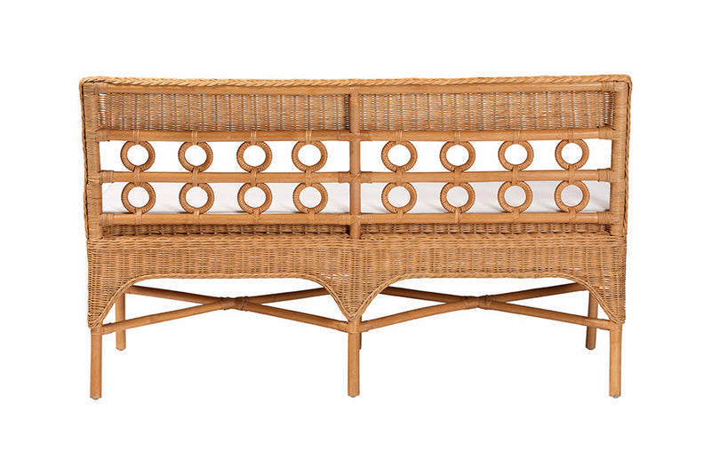 June Bohemian Light Honey Rattan Dining Bench Baxton