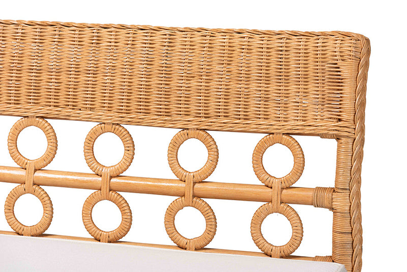 June Bohemian Light Honey Rattan Dining Bench Baxton
