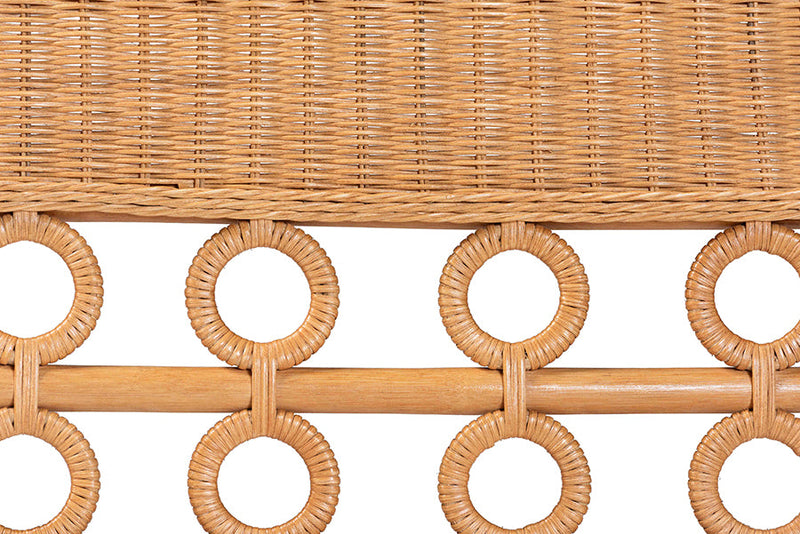 June Bohemian Light Honey Rattan Dining Bench Baxton